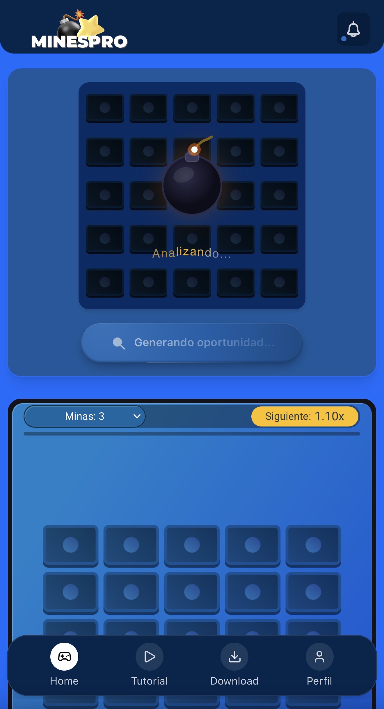 App MINESPRO em funcionamento